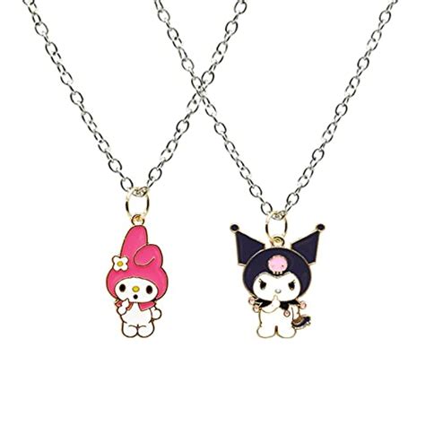 Melody And Kuromi Necklace Lovely Anime Pendant 2pcs Kawaii My Melody Necklace Bff Besties