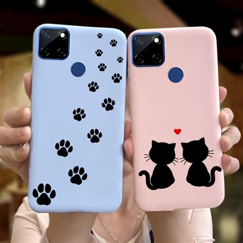 Funda de silicona suave con diseño de gato para Realme C21 carcasa