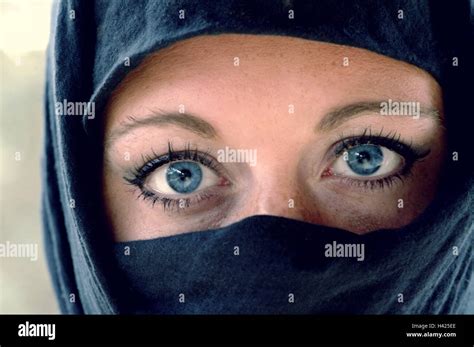 Woman Face Veils Blue Eyes Portrait Islam Religion Women Face