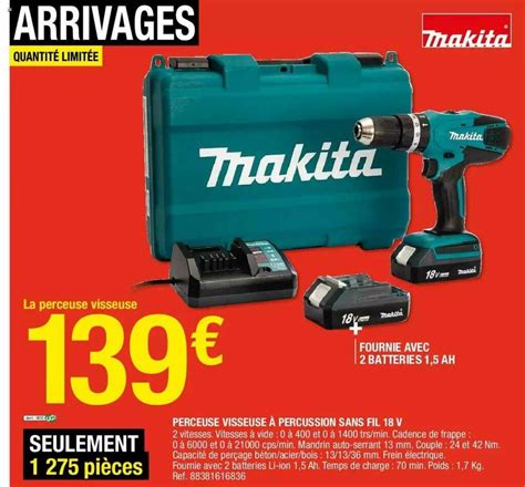 Promo Perceuse Visseuse Percussion Sans Fil V Makita Chez Brico D P T