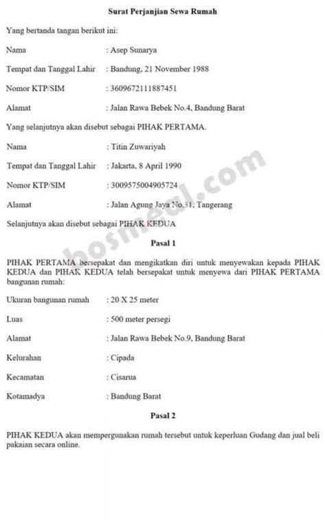 Detail Surat Perjanjian Sewa Gudang Koleksi Nomer