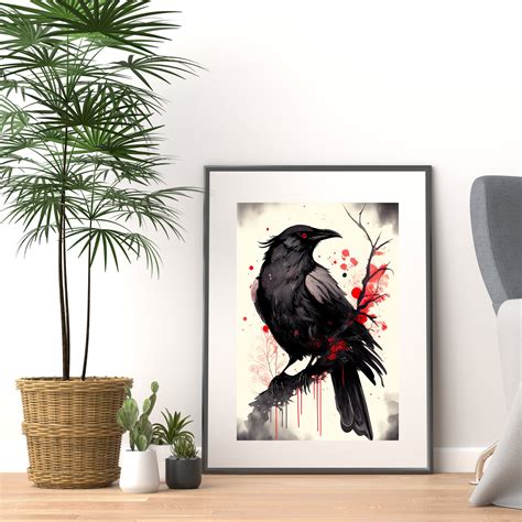 Red Eyed Raven PRINTABLE ART Raven Print Instant Download Wildlife ...