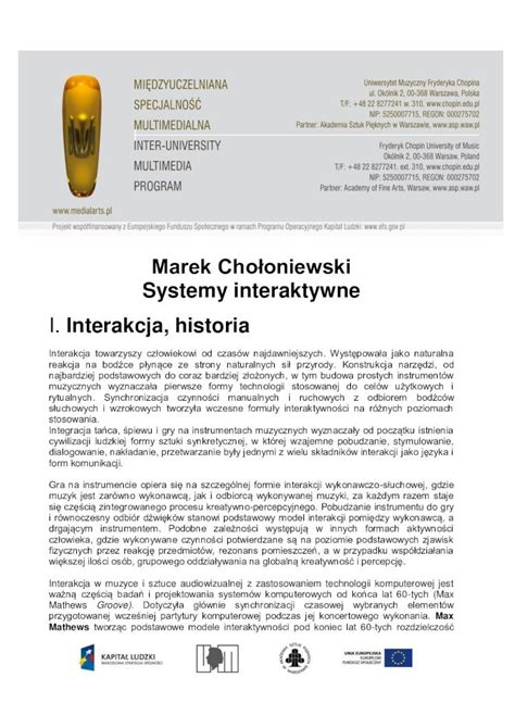 PDF Marek Chołoniewski Systemy interaktywne I Interakcja historia