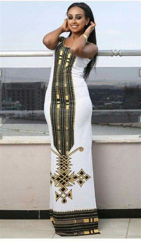 Elegant Ethiopian Women In Habesha Kemis Dress