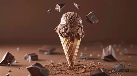 Premium Photo Brown Ice Cream In Waffles Cone With Chocolate On Brown