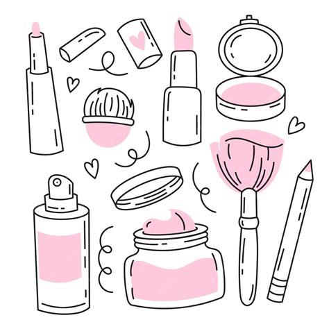 Un Conjunto De Elementos De Cosméticos Decorativos Y De Cuidado Doodle