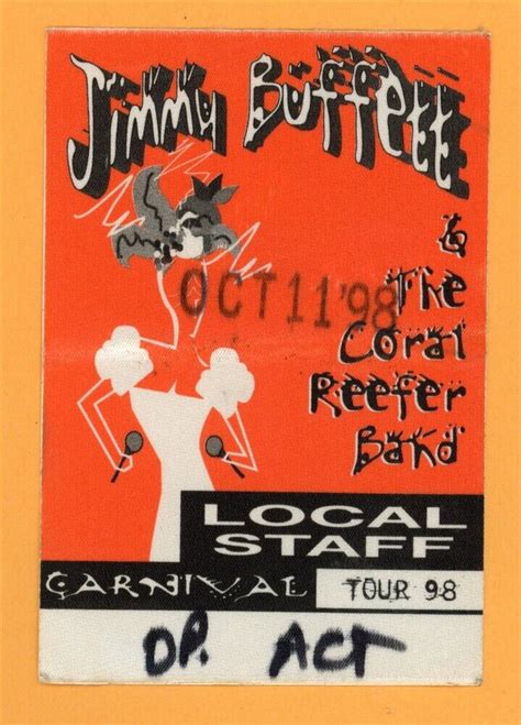 Jimmy Buffett Vintage STAGE USED Backstage Pass 1998 Carnival Tour