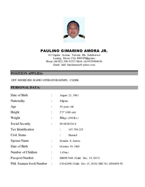 Seafarer Resume Sample Williamson