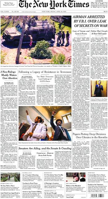 The New York Times In Print For Friday April 14 2023 The New York Times