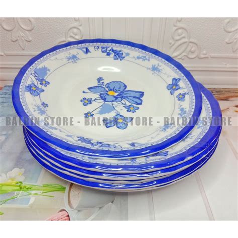 Jual 6 PCS PIRING MAKAN MELAMINE TEBAL UKURAN BESAR 23 CM MOTIF BLUE