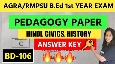 Agra Rmpsu B Ed St Year Exam Bd Answer Key Hindi Civics