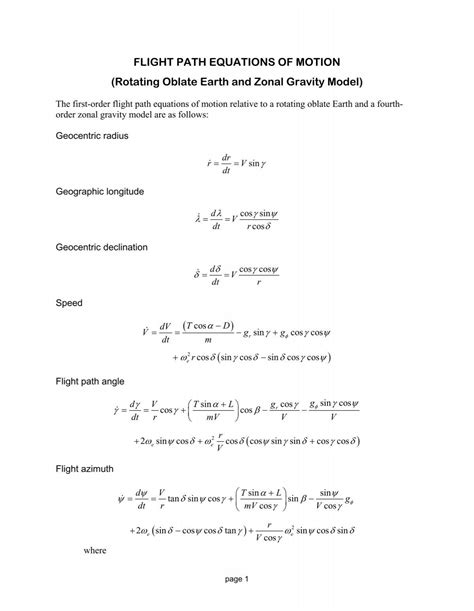 FLIGHT PATH EQUATIONS OF MOTION