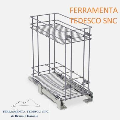 CESTELLO PORTABOTTIGLIE CARRELLO ESTRAIBILE 2 CESTI PER MOBILE DA 60CM