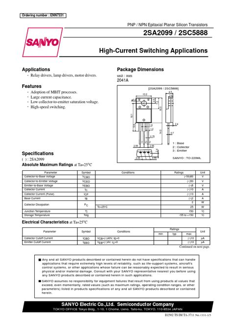 Sc Datasheet Transistors Equivalent Sanyo Semicon Device