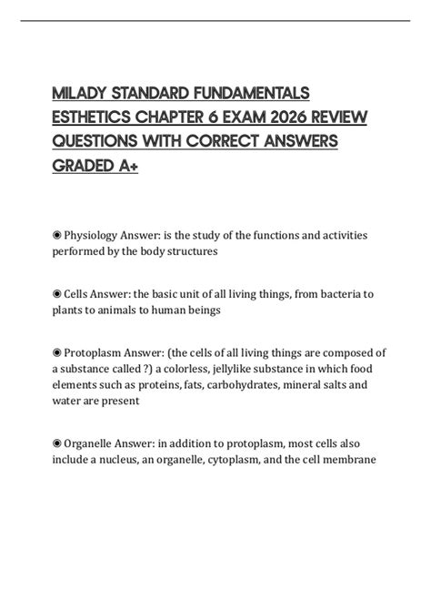 MILADY STANDARD FUNDAMENTALS ESTHETICS CHAPTER 6 EXAM 2026 REVIEW