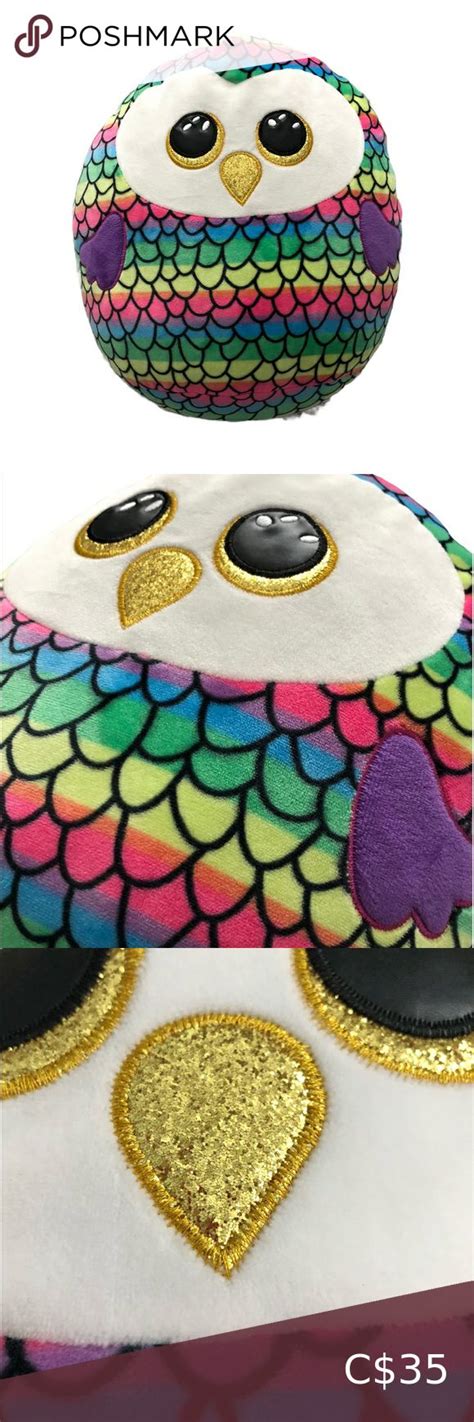 TY Owen Owl Squish A Boo Plush Toy Rainbow Multicoloured Glitter 12