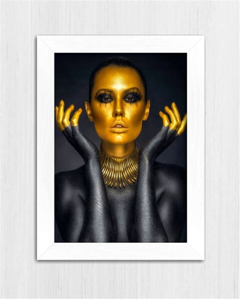 Quadro Decorativo Mulher Rosto Dourado Black Vintage