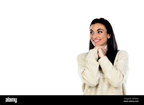 Attractive Brunette Woman Isolated On A White Background Stock Photo Alamy