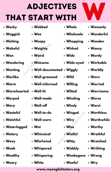 Adjectives That Start With W List Of Interesting Adjectives That