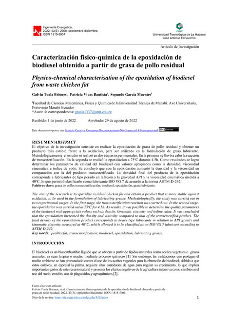 PDF Caracterización físico química de la epoxidación de biodiesel