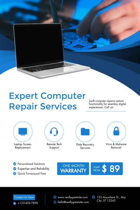 White Geometric Blue Computer Repair Poster Template Postermywall