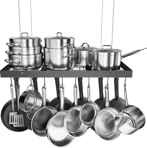Ceiling Pot Rack 30 Inches, Hanging Pots and Pans Organizer Rack for