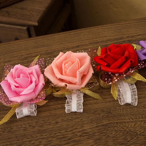 Pcs Wedding Wrist Flowers Bridesmaid Silk Rose Corsages Hand Flower