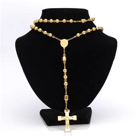 Cross Pendant Necklace For Men Women L Stainless Steel Rosary Beads