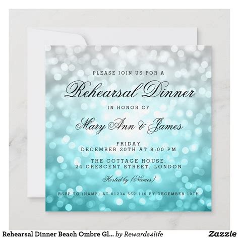 Rehearsal Dinner Beach Ombre Glitter Lights Invitation Zazzle