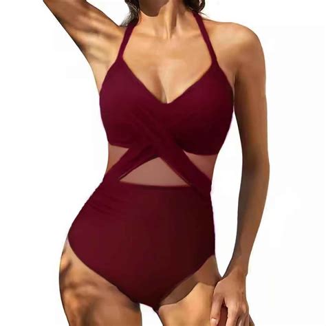 Efsteb Women Swimsuits For Slim Solid Color Summer Swim Swimsuits Beach Bikini V Neck