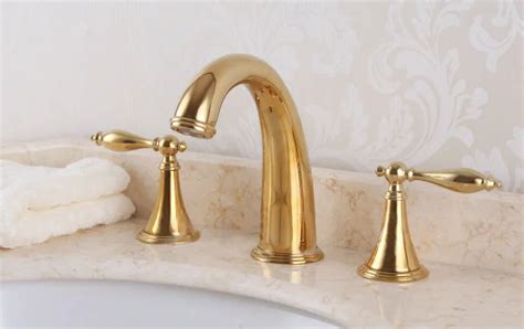 European Style Bathroom Gold Double Handle Faucet Bathroom Basin Sink Gold Mixer Tap Hot Cold 3