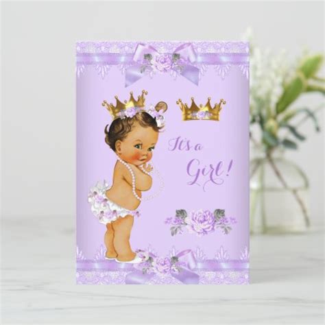 Princess Baby Shower Purple Rose Lace Brunette Invitation Zazzle