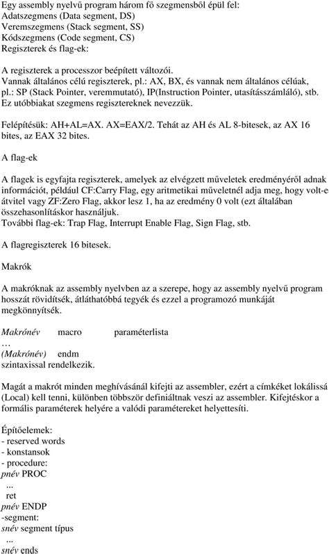 Az Assembly Nyelv Sor Orientált Nyelv Tehát Minden Sorba Pontosan Egy