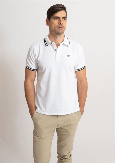 Polo Piqué Bolsillo Blanco Para Hombre De Caramelo Casual Wear