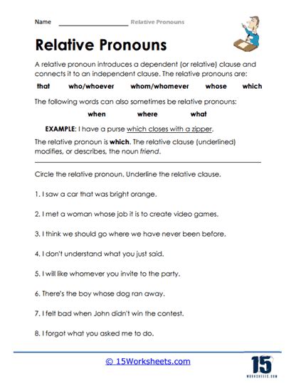 Relative Pronouns Worksheet Worksheets Library