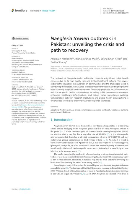 Pdf Naegleria Fowleri Outbreak In Pakistan Unveiling The Crisis And Path To Recovery