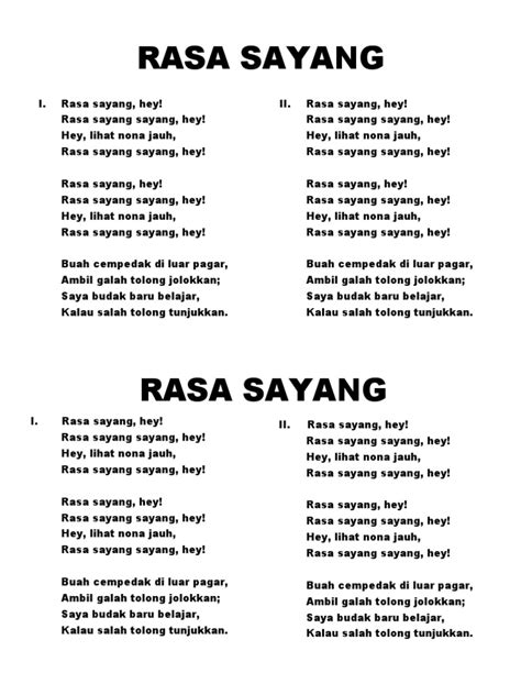 Rasa Sayang Lyrics Pdf