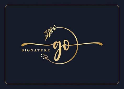 Luxuriöses gold signatur initial go logo design isoliertes blatt und