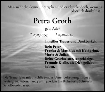 Traueranzeigen Von Petra Groth Trauer Nordkurier