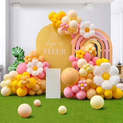 Amazon Daisy Balloons Garland Arch Kit Pastel Pink Nude Lemon Yellow Balloon Garland Kit