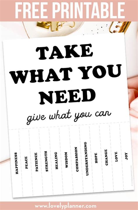 Free Printable Take What You Need Poster - Lovely Planner