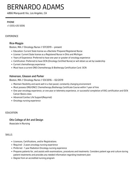 Oncology Nurse Resume Samples Velvet Jobs