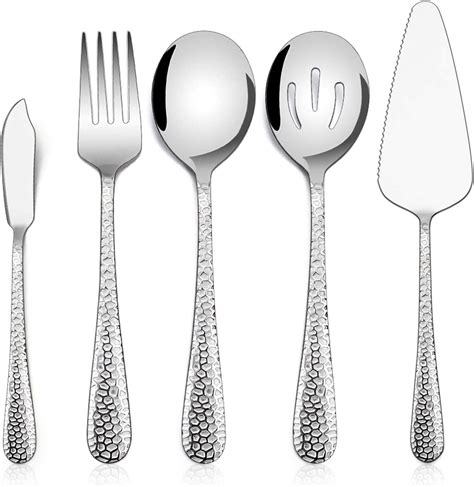 Hammered Serving Utensils, Vesteel 5-Piece Stainless Steel Hostess ...