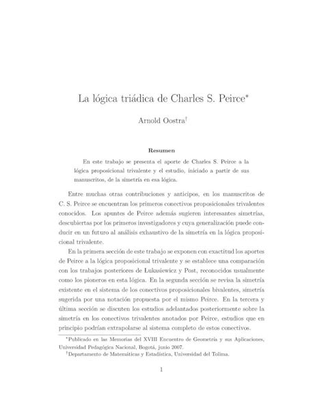 PDF Oostra La lógica triádica de Charles S Peirce DOKUMEN TIPS