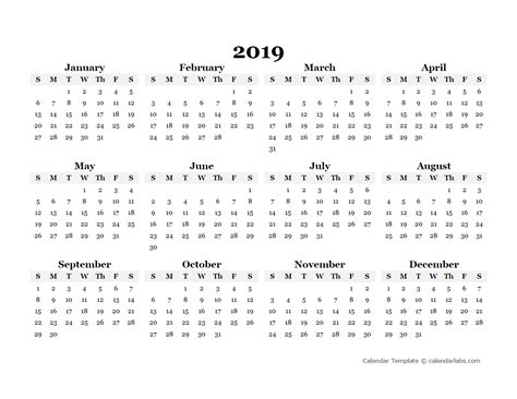 Blank 2019 Calendar Printable Free Excel