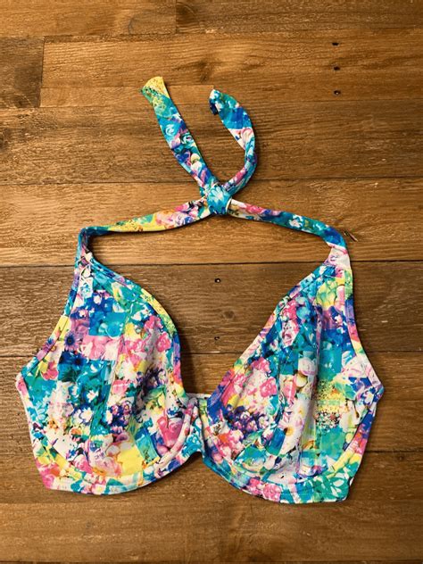 Freya 30G Halter Bikini Top Swim Floral Pink Blue EBay