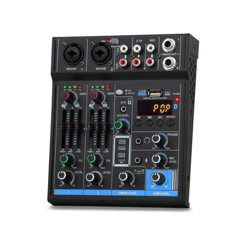 Professional 4 Channel Interface Mini Mixer USB Sound Card 48V Phantom Power Studio Recording DJ ...