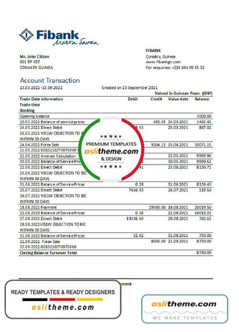 Guinea Fibank Bank Statement Template In Excel An Pdf Format Account