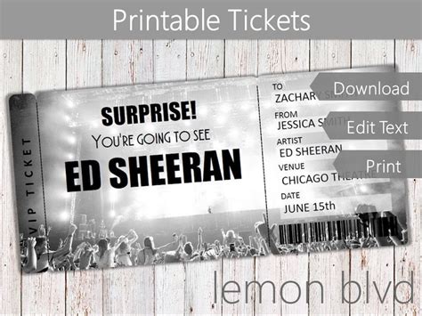 Concert Tickets Printable Concert Ticket Digital Download Etsy