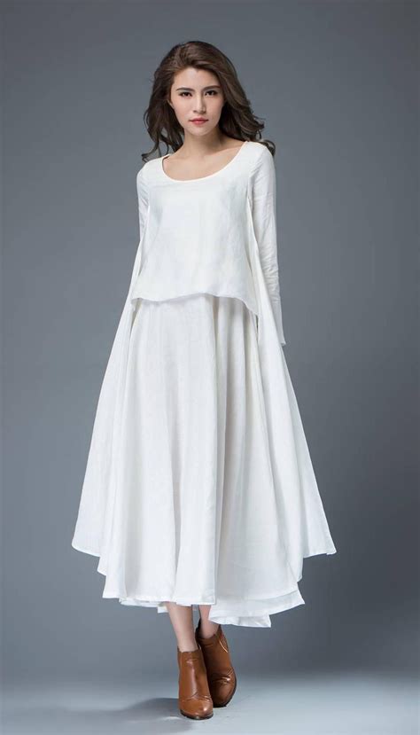 Robe En Lin Blanche Robe D T L Gante Fluide Plusieurs Couches